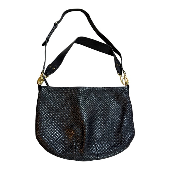 Quince Italian Leather Convertible Crescent Handwoven Shoulder Bag Black LARGE - Picture 1 of 3